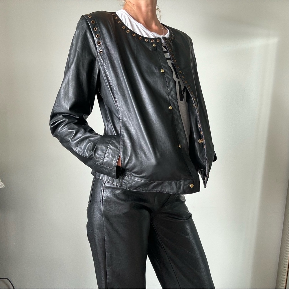 Donna Karan black genuine leather moto jacket, size M. Black label - Picture 3 of 11